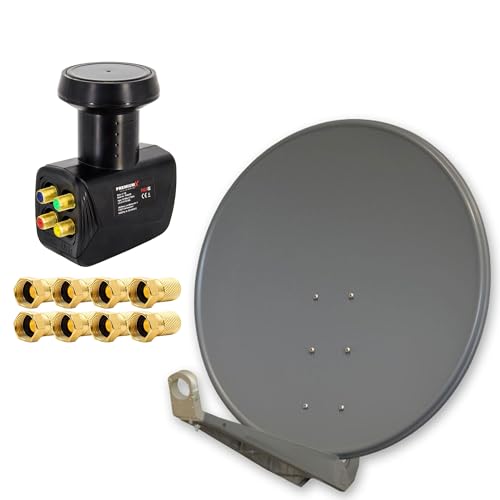 Premium X Deluxe 100 cm Anthrazit Sat Antenne Satelliten Schüssel Spiegel Alu mit einem Quad LNB 4 Teilnehmer für den Direktanschluss mit F-Stecker von Premium X