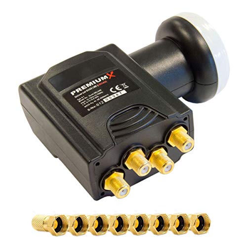 Premium X Deluxe Quad LNB PLL SAT für 4 Teilnehmer Digital Satelliten Signalumsetzer DVB-S2 TV HD UHD 4K inkl. 8X F-Aufdrehstecker Premium X Deluxe Quad LNB PLL SAT für 4 Teilnehmer Digital Satelliten Signalumsetzer DVB-S2 TV HD UHD 4K inkl. 8X F-Aufdrehstecker von Premium X