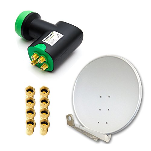 Premium X Deluxe SAT Anlage für 4 Empfänger 100cm Satellitenantenne ALU Hellgrau mit Green Diamond Quad LNB inkl. 8X F-Stecker Premium X Deluxe SAT Anlage für 4 Empfänger 100cm Satellitenantenne ALU Hellgrau mit Green Diamond Quad LNB inkl. 8X F-Stecker von Premium X
