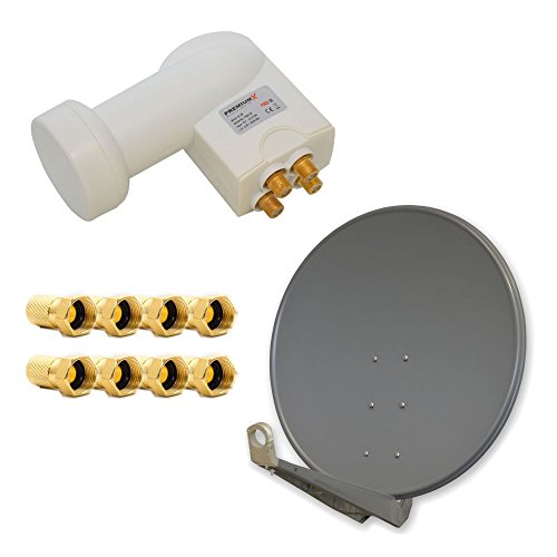 Premium X Deluxe SAT Anlage für 4 Teilnehmer 100cm Satellitenantenne ALU Anthrazit mit Quad LNB inkl. 8X F-Stecker von Premium X