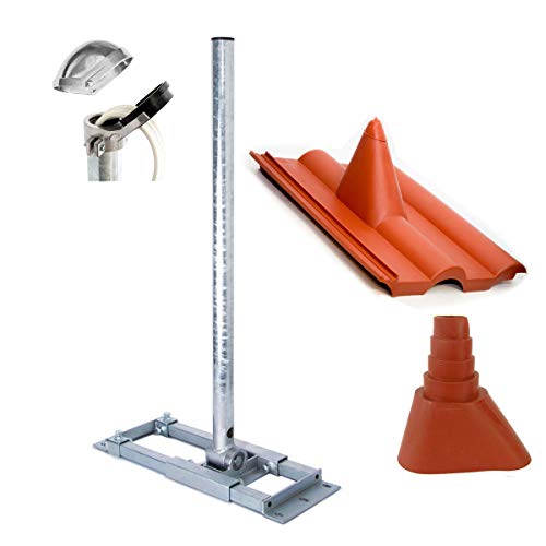 Premium X Deluxe X130-48 SAT Dachsparrenhalter 130cm Mast 48mm Sparren-Halterung mit Kabeldurchführung für Satelliten-Antenne Satellitenschüssel inkl. Dachabdeckung Set von Premium X