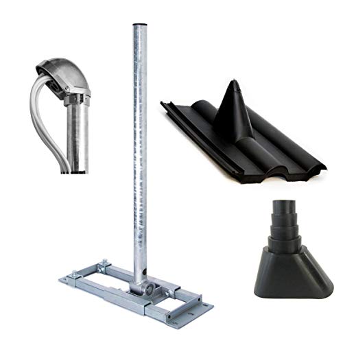 Premium X Deluxe X90-48 Dachsparrenhalter 90 cm Mast SAT Sparren Dach-Halterung mit Kabeldurchführung Dach-Abdeckung Frankfurter Dach-Ziegel Gummi-Manschette schwarz ALU-Mastkappe von Premium X