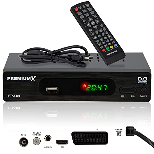 Premium X FTA 540T FullHD Digitaler DVB-T2 terrestrischer TV Receiver H.265 HEVC USB 2.0 Mediaplayer SCART HDMI Auto Installation von Premium X