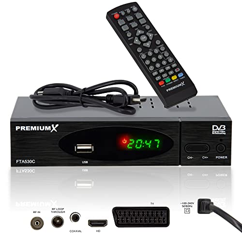 Premium X Kabel Receiver DVB-C FTA 530C Digital FullHD TV Auto Installation USB Mediaplayer SCART HDMI Kabelfernsehen für jeden Kabel-Anbieter von Premium X