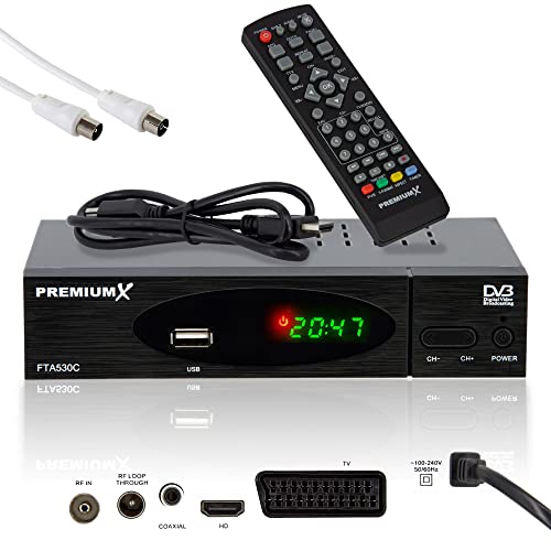 Premium X Kabel-Receiver DVB-C FTA 530C Digital FullHD TV Auto Installation USB Mediaplayer SCART HDMI inkl. Antennenkabel von Premium X