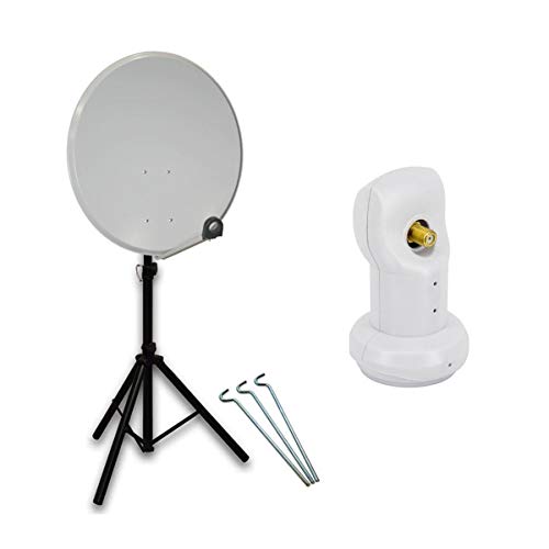 Premium X Mobile Camping SAT Anlage 45cm Hellgrau Satelliten-Schüssel Antenne Single LNB 4K Dreibein-Stativ von Premium X