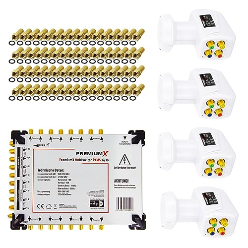 Premium X Multischalter Set 17/16 Satelliten Multiswitch 4X Quattro LNB 64x F-Stecker 4 SAT für 16 Teilnehmer HDTV FullHD 4K UHD 8K Premium X Multischalter Set 17/16 Satelliten Multiswitch 4X Quattro LNB 64x F-Stecker 4 SAT für 16 Teilnehmer HDTV FullHD 4K UHD 8K von Premium X