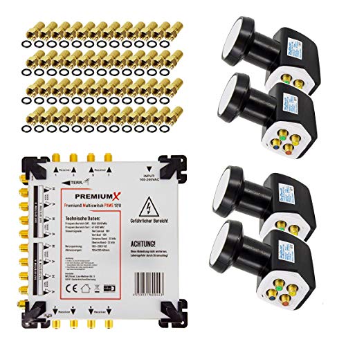 Premium X Multischalter Set 17/8 Multiswitch 4X SkyRevolt Quattro LNB 48x F-Stecker, Satverteiler 4 SAT für 8 Teilnehmer von Premium X