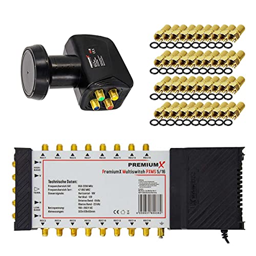 Premium X Multischalter Set 5/16 Multiswitch Quattro LNB 40x F-Stecker, Satverteiler 1 SAT für 16 Teilnehmer HDTV FullHD 4K UHD 8K Premium X Multischalter Set 5/16 Multiswitch Quattro LNB 40x F-Stecker, Satverteiler 1 SAT für 16 Teilnehmer HDTV FullHD 4K UHD 8K von Premium X