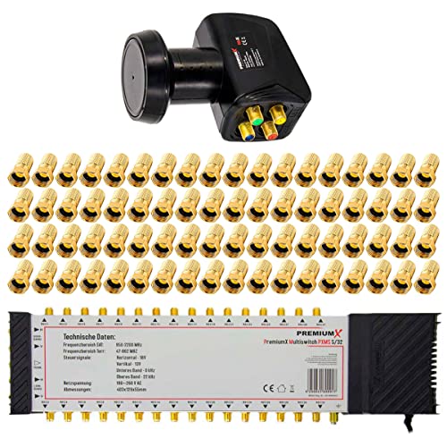 Premium X Multischalter Set 5/32 Multiswitch Quattro LNB 72x F-Stecker, Satverteiler 1 SAT für 32 Teilnehmer HDTV FullHD 4K UHD 8K von Premium X