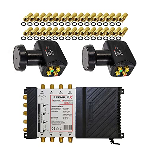 Premium X Multischalter Set 9/8 Multiswitch 2X Quattro LNB 32x F-Stecker, Satverteiler 2 SAT für 8 Teilnehmer HDTV FullHD 4K UHD 8K Premium X Multischalter Set 9/8 Multiswitch 2X Quattro LNB 32x F-Stecker, Satverteiler 2 SAT für 8 Teilnehmer HDTV FullHD 4K UHD 8K von Premium X