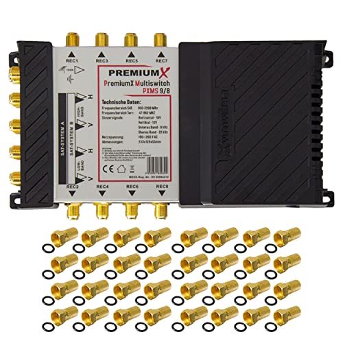 Premium X Multischalter Set 9-8 Multiswitch 32x F-Stecker, Signalverteiler 2 SAT für 8 Anschlüsse Premium X Multischalter Set 9-8 Multiswitch 32x F-Stecker, Signalverteiler 2 SAT für 8 Anschlüsse von Premium X