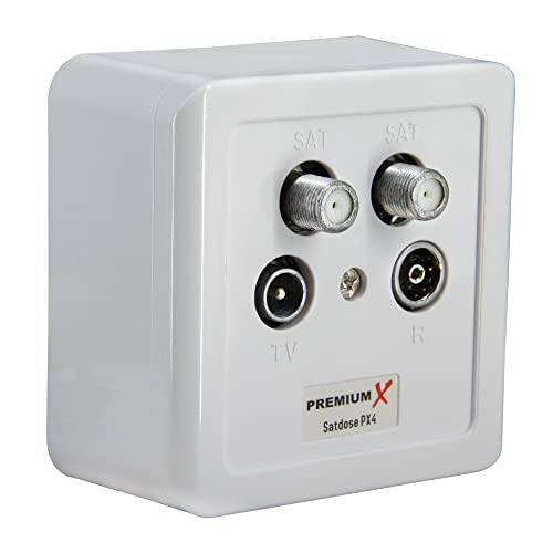 PremiumX PX4 Satdose 4-Fach Enddose Twin Antennendose Class A Sat Dose 2X Sat 1x Radio 1x TV Aufputz Unterputz von Premium X