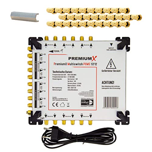 Premium X PXMS 17/12 Multischalter 4 SAT für 12 Teilnehmer Multiswitch Satverteiler Montage Set Premium X PXMS 17/12 Multischalter 4 SAT für 12 Teilnehmer Multiswitch Satverteiler Montage Set von Premium X