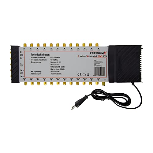 Premium X PXMS 5/24 Multischalter mit Netzteil Multiswitch 1 SAT für 24 Teilnehmer Satverteiler Digital HDTV FullHD 4K UHD 8K Premium X PXMS 5/24 Multischalter mit Netzteil Multiswitch 1 SAT für 24 Teilnehmer Satverteiler Digital HDTV FullHD 4K UHD 8K von Premium X