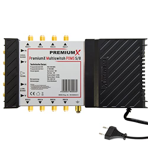 PremiumX PXMS 5/8 Multischalter mit Netzteil Multiswitch 1 SAT für 8 Teilnehmer Satverteiler Digital HDTV FullHD 4K UHD 8K PremiumX PXMS 5/8 Multischalter mit Netzteil Multiswitch 1 SAT für 8 Teilnehmer Satverteiler Digital HDTV FullHD 4K UHD 8K von Premium X