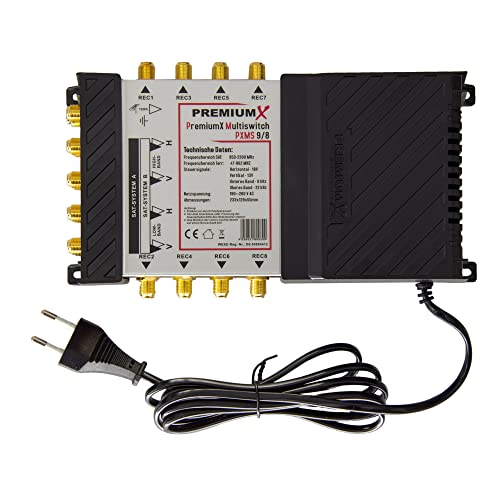 PremiumX PXMS 9/8 Multischalter mit Netzteil Multiswitch 2 SAT für 8 Teilnehmer Satverteiler Digital HDTV FullHD 4K UHD 8K PremiumX PXMS 9/8 Multischalter mit Netzteil Multiswitch 2 SAT für 8 Teilnehmer Satverteiler Digital HDTV FullHD 4K UHD 8K von Premium X
