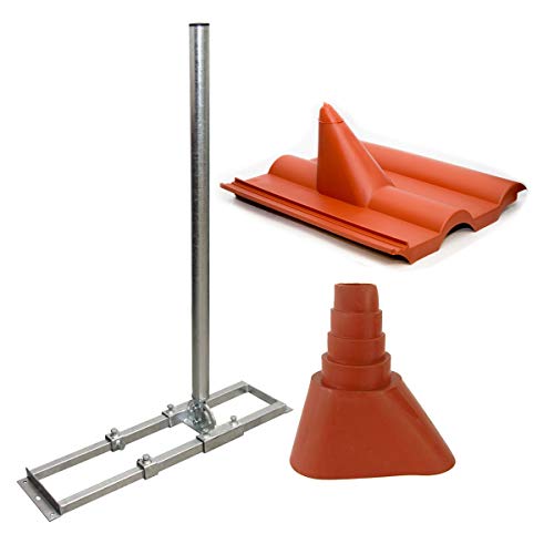 Premium X Profi X100-48F SAT Dachsparrenhalter 100 cm Mast 48 mm Stahl voll feuerverzinkt Sparren-Halterung für Satelliten-Antenne Satellitenschüssel mit Frankfurter Dachabdeckung Manschette rot von Premium X