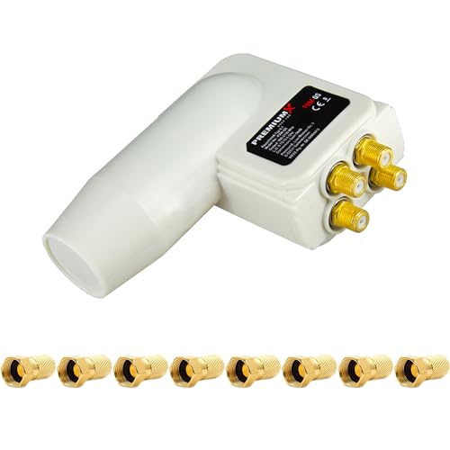 PremiumX Quad LNB Weiß SAT Direktanschluss 4 Teilnehmer Satellit TV Signalumsetzer DVB-S2 HD 4K 8X F-Stecker von Premium X