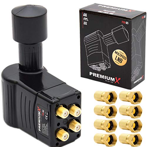 Premium X Rocket Quad LNB PXR-QS Sat 4 Teilnehmer 3° Grad Multifeed Slim HDTV HD FULLHD 3D 4K UltraHD UHD + 8 F-Stecker von Premium X