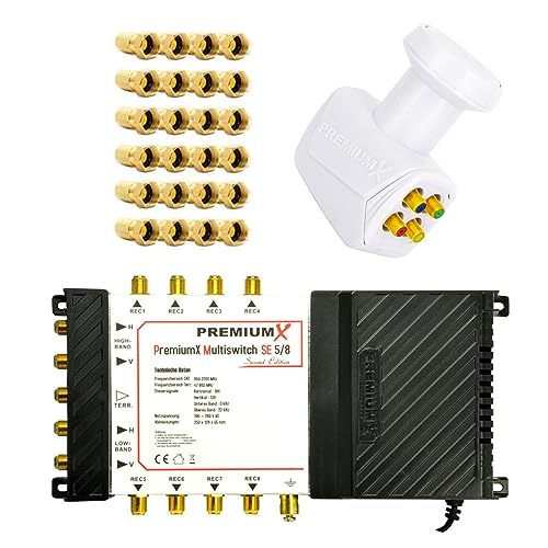 Premium X SAT Multischalter PMSE 5/8 Satelliten Multiswitch Quattro LNB weiß 24x F-Stecker für 8 Teilnehmer FullHD 4K UHD 8K von Premium X