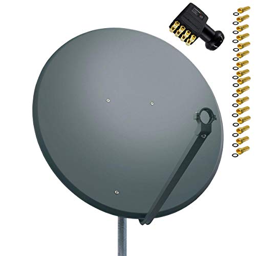 Premium X Satelliten-Komplettanlage 100cm Satellitenschüssel Anthrazit Satellitenantenne Octo LNB F-Stecker, SAT bis 8 Teilnehmer von Premium X