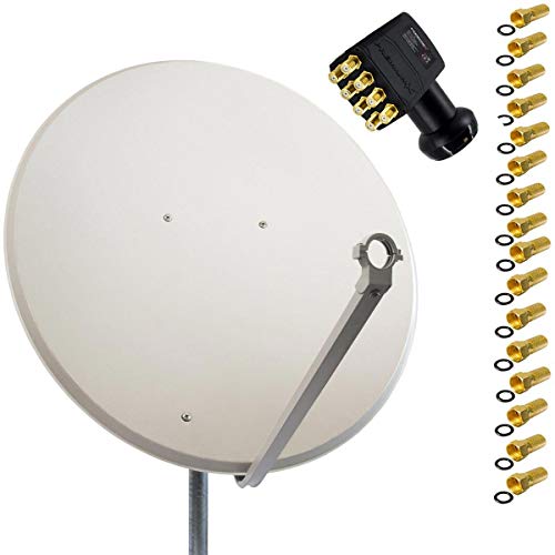 Premium X Satelliten-Komplettanlage 100cm Satellitenschüssel Hellgrau Satellitenantenne Octo LNB F-Stecker, SAT bis 8 Teilnehmer von Premium X