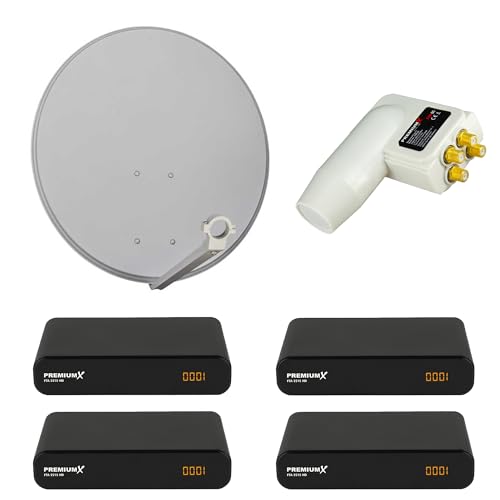 Premium X Satelliten-Komplettanlage 4 Teilnehmer 80cm Satellitenschüssel Hellgrau SAT Quad LNB 4X Satelliten-Receiver DVB-S2 HDTV Premium X Satelliten-Komplettanlage 4 Teilnehmer 80cm Satellitenschüssel Hellgrau SAT Quad LNB 4X Satelliten-Receiver DVB-S2 HDTV von Premium X