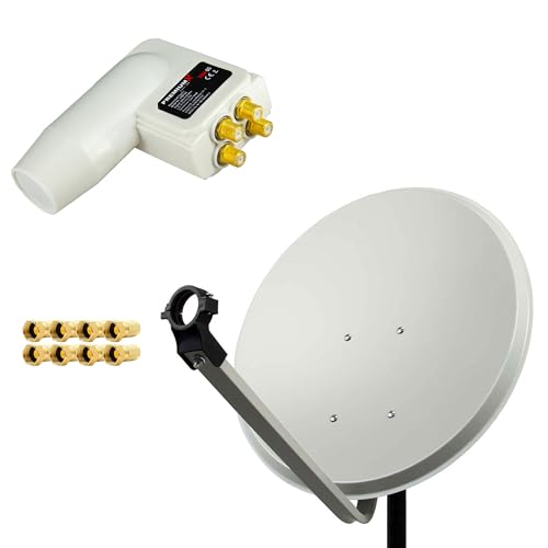 Premium X Satelliten-Komplettanlage 80cm Antenne Hellgrau Satellitenschüssel TV Satellitenantenne SAT Quad LNB 4 TN 8X F-Stecker von Premium X