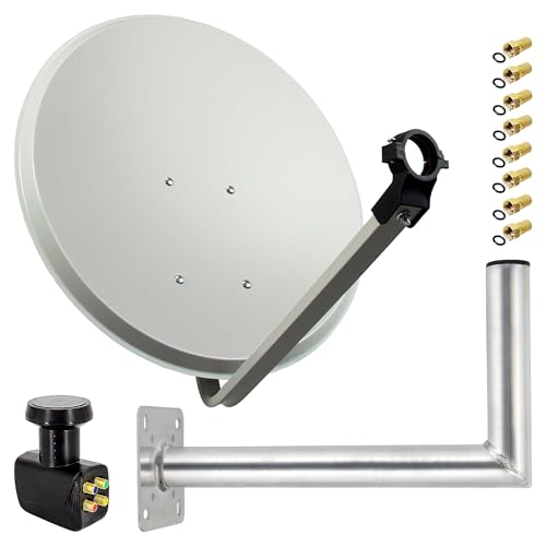 Premium X Satelliten-Komplettanlage 80cm Hellgrau Satellitenantenne Satellitenschüssel SAT Quad LNB Wandhalter 45cm 8X F-Stecker von Premium X