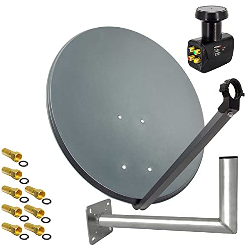 Premium X Satelliten-Komplettanlage 80cm Satellitenantenne Anthrazit Satellitenschüssel Quad LNB Wandhalter 45cm, 1 SAT 4 Teilnehmer von Premium X