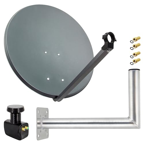 Premium X Satelliten-Komplettanlage 80cm Satellitenantenne Anthrazit Satellitenschüssel Twin LNB Wandhalter 45cm, 1 SAT 2 Teilnehmer von Premium X