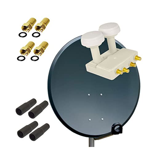 Premium X Satelliten-Komplettanlage 80cm Satellitenschüssel ALU Antenne Quad LNB Monoblock Astra Hotbird, 2 SAT bis 4 Teilnehmer von Premium X