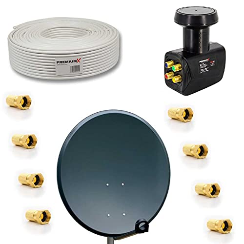 Premium X Satelliten-Komplettanlage 80cm Satellitenschüssel Aluminium Anthrazit Quad LNB 50m Kabel F-Stecker, SAT bis 4 Teilnehmer Premium X Satelliten-Komplettanlage 80cm Satellitenschüssel Aluminium Anthrazit Quad LNB 50m Kabel F-Stecker, SAT bis 4 Teilnehmer von Premium X