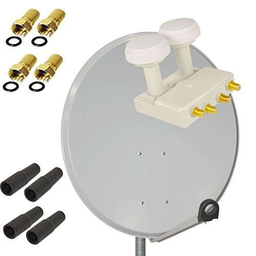 Premium X Satelliten-Komplettanlage 80cm Satellitenschüssel Aluminium Hellgrau Quad LNB Monoblock Astra Hotbird, 2 SAT 4 Teilnehmer von Premium X