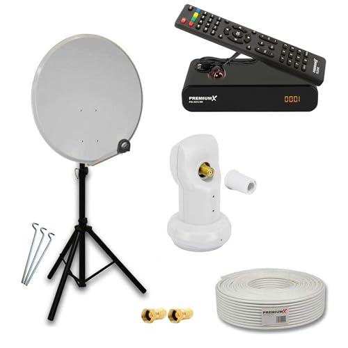 Premium X Satelliten-Komplettanlage 80cm Satellitenschüssel Aluminium Single LNB TV Kabel Dreibein-Stativ FullHD SAT Receiver Premium X Satelliten-Komplettanlage 80cm Satellitenschüssel Aluminium Single LNB TV Kabel Dreibein-Stativ FullHD SAT Receiver von Premium X