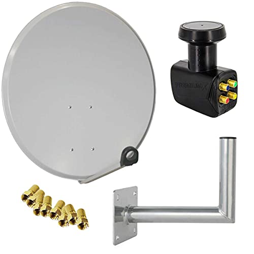 Premium X Satelliten-Komplettanlage 80cm Satellitenschüssel Hellgrau Quad LNB F-Stecker Wandhalter 35cm - SAT bis 4 Teilnehmer von Premium X