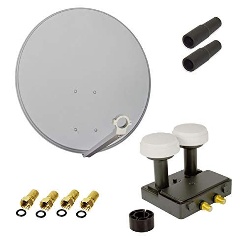 Premium X Satelliten-Komplettanlage 80cm Satellitenschüssel Hellgrau SAT Twin LNB 6° Monoblock Astra Hotbird 4X F-Stecker 2X Tülle von Premium X