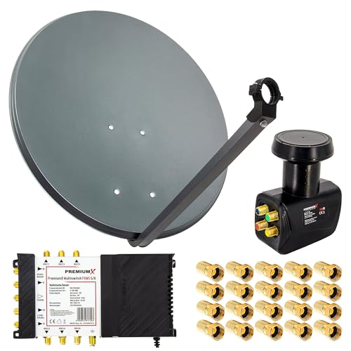 Premium X Satelliten-Komplettanlage 80cm Satellitenschüssel Multischalter 5/6 Quattro LNB 20x F-Stecker, 1 SAT für 6 Teilnehmer Premium X Satelliten-Komplettanlage 80cm Satellitenschüssel Multischalter 5/6 Quattro LNB 20x F-Stecker, 1 SAT für 6 Teilnehmer von Premium X