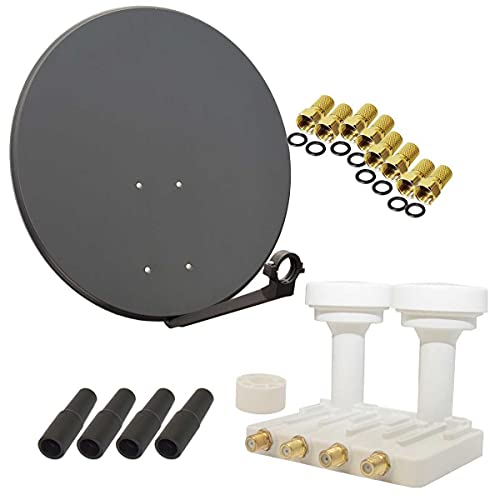 Premium X Satelliten-Komplettanlage 80cm Satellitenschüssel Quad LNB Monoblock Astra Hotbird 8X F-Stecker, 2 SAT für 4 Teilnehmer von Premium X