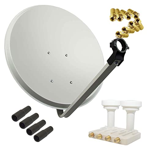 Premium X Satelliten-Komplettanlage 80cm Satellitenschüssel Quad Monoblock Astra Hotbird SAT LNB 8X F-Stecker für 4 Teilnehmer von Premium X