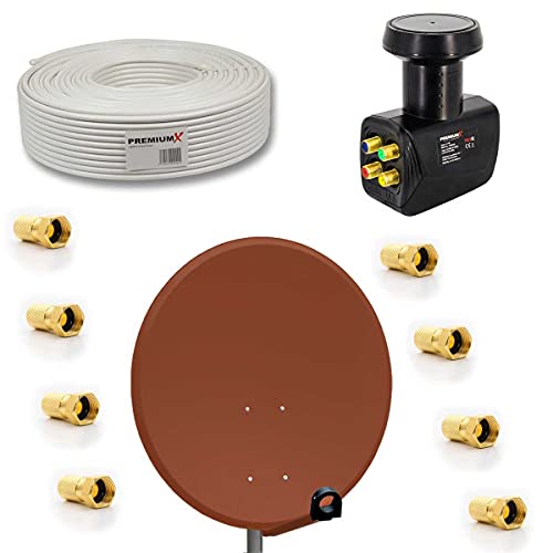 Premium X Satelliten-Komplettanlage 80cm Satellitenschüssel Rot Aluminium Quad LNB 50m Kabel 8X F-Stecker, SAT bis 4 Teilnehmer Premium X Satelliten-Komplettanlage 80cm Satellitenschüssel Rot Aluminium Quad LNB 50m Kabel 8X F-Stecker, SAT bis 4 Teilnehmer von Premium X