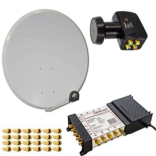 Premium X Satelliten-Komplettanlage 80cm Satellitenschüssel Stahl Hellgrau Multischalter 5/8 Quattro LNB 1 SAT für 8 Teilnehmer Premium X Satelliten-Komplettanlage 80cm Satellitenschüssel Stahl Hellgrau Multischalter 5/8 Quattro LNB 1 SAT für 8 Teilnehmer von Premium X
