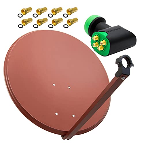 Premium X Satelliten-Komplettanlage 80cm Satellitenschüssel Ziegelrot Quad LNB 8X F-Stecker, SAT bis 4 Teilnehmer von Premium X