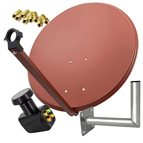 Premium X Satelliten-Komplettanlage 80cm Satellitenschüssel Ziegelrot Quad LNB 8X F-Stecker Wandhalter 25cm, SAT bis 4 Teilnehmer von Premium X