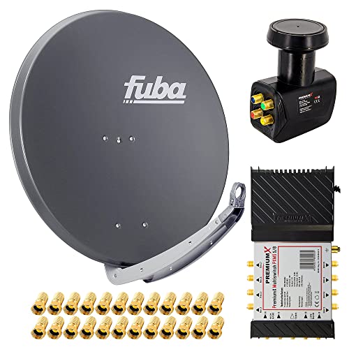 Premium X Satelliten-Komplettanlage Fuba DAA 850 A Satellitenschüssel Alu Anthrazit 5/8 Multischalter Quattro LNB 24x F-Stecker, 1 SAT 8 Teilnehmer von Premium X