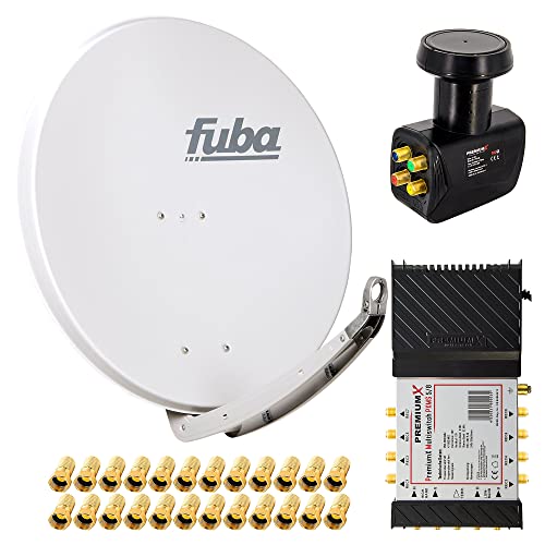 Premium X Satelliten-Komplettanlage Fuba DAA 850 G Satellitenschüssel Alu Grau 5/8 Multischalter Quattro LNB 24x F-Stecker, 1 SAT 8 Teilnehmer von Premium X