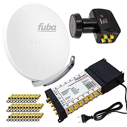 PremiumX Satelliten-Komplettanlage Fuba DAA 850 W Satellitenschüssel Alu Weiß 5-12 Multischalter LNB F-Stecker, 1 SAT 12 Teilnehmer von Premium X