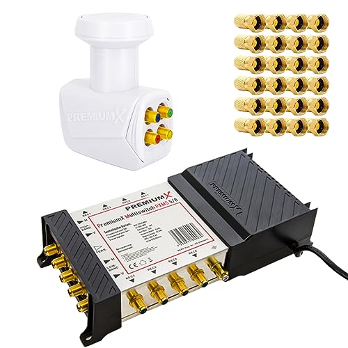 Premium X Satelliten Multischalter 5/8 SAT Multiswitch Quattro LNB Weiß 24x F-Stecker bis 8 Teilnehmer UHD 4K 8K von Premium X