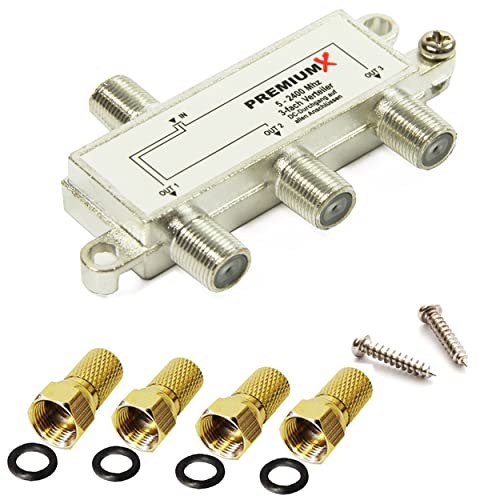 Premium X Switch 3-fach Verteiler 5-2400 MHz SAT Umschalter Digital Kabel HDTV 4K inkl. 4 F-Stecker von Premium X